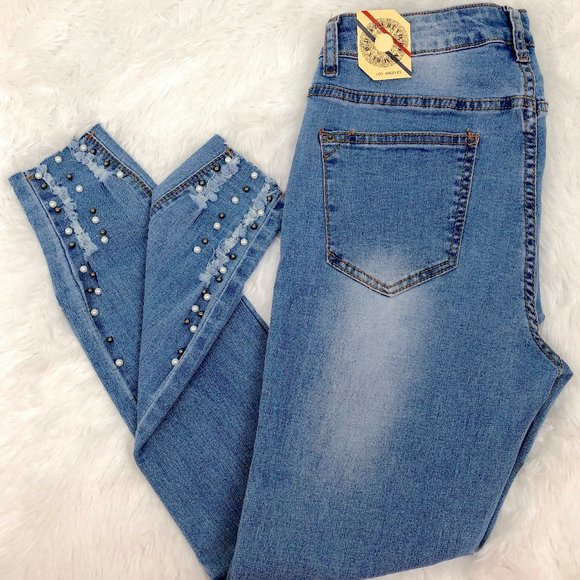 Denim Blvd Denim - Pearl Embellished Stretch Skinny Jeans Junior 7